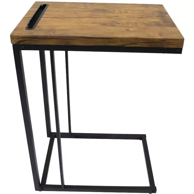 Table d'appoint en forme de C pour canapé, avec plateau couleur café et structure en métal noir