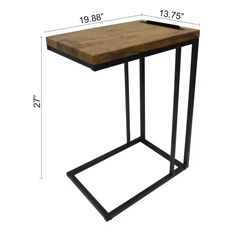 Table d'appoint en forme de C pour canapé, avec plateau couleur café et structure en métal noir