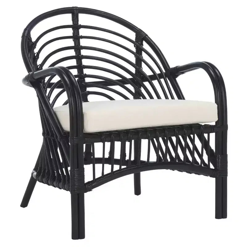 Fauteuil d'appoint en rotin avec coussin amovible et cadre en bois