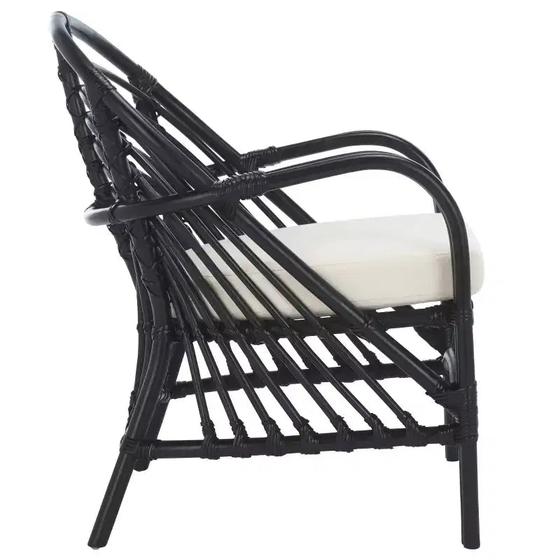 Fauteuil d'appoint en rotin avec coussin amovible et cadre en bois
