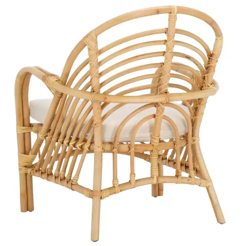 Fauteuil d'appoint en rotin avec coussin amovible et cadre en bois