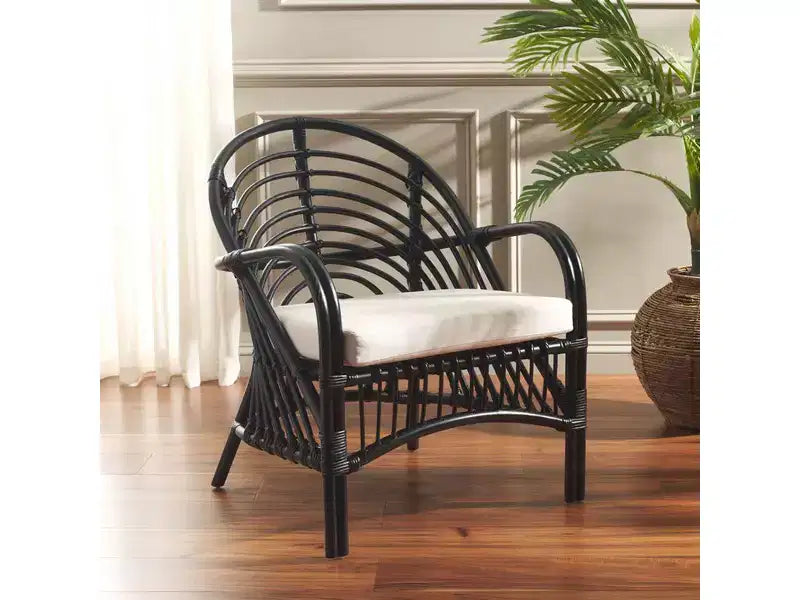 Fauteuil d'appoint en rotin avec coussin amovible et cadre en bois