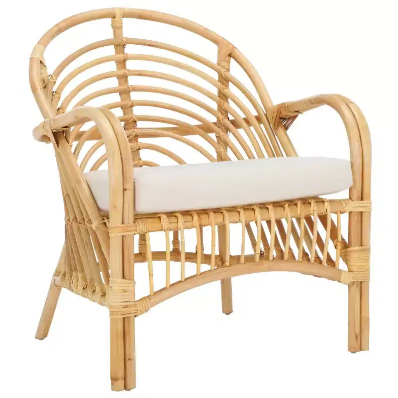 Fauteuil d'appoint en rotin avec coussin amovible et cadre en bois