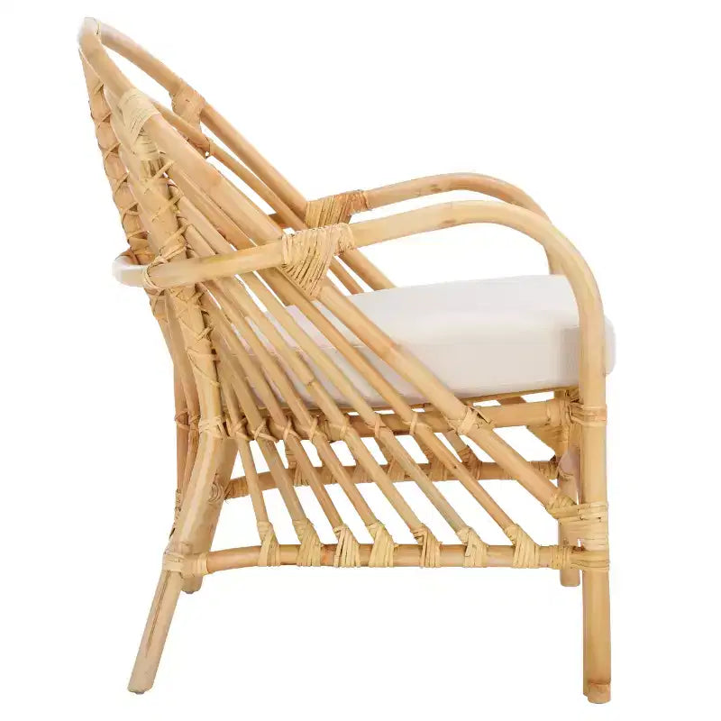 Fauteuil d'appoint en rotin avec coussin amovible et cadre en bois