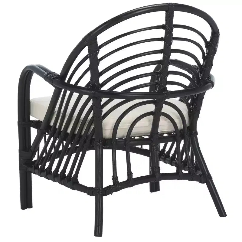 Fauteuil d'appoint en rotin avec coussin amovible et cadre en bois