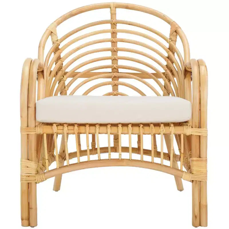Fauteuil d'appoint en rotin avec coussin amovible et cadre en bois