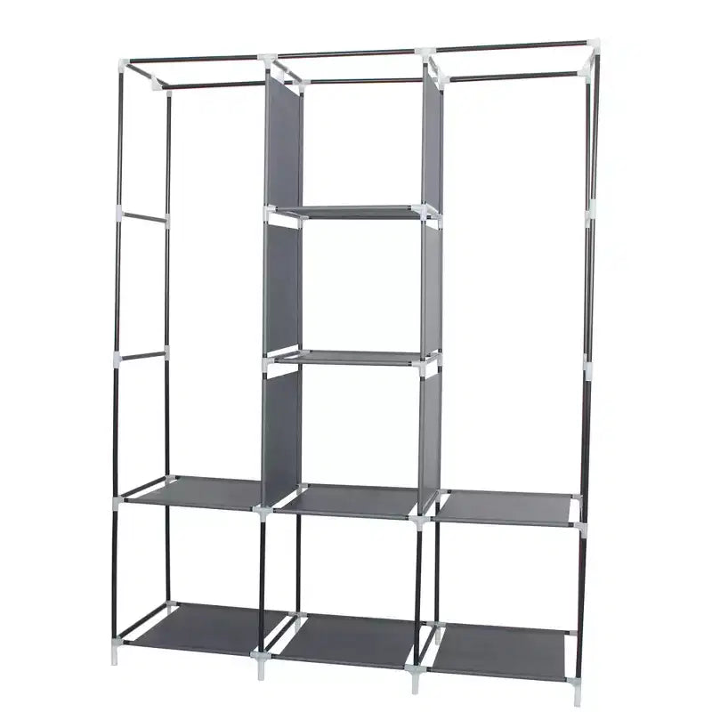 Armoire de rangement portable avec housse, 8 étagères et 2 tringles, gris
