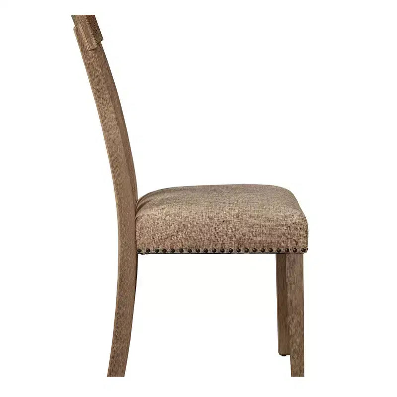 Ensemble de 2 chaises de salle à manger en tissu et bois avec clous décoratifs, finition érable