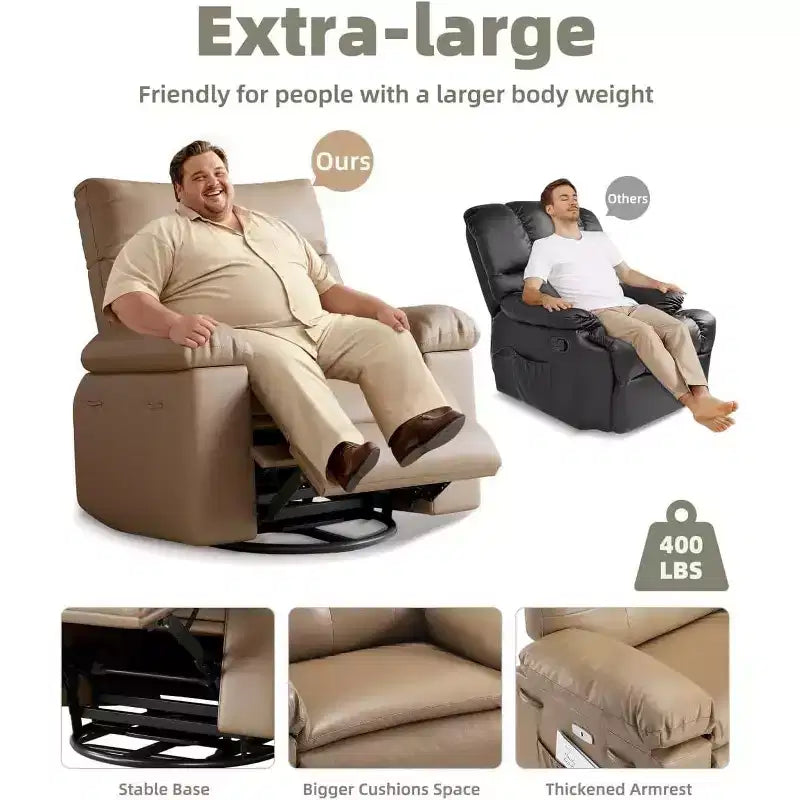 Fauteuil inclinable surdimensionné 27 avec chauffage et massage, pivotant à 360° et bascule manuelle, télécommande pour salon, chambre à coucher