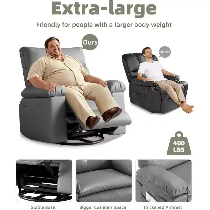 Fauteuil inclinable surdimensionné 27 avec chauffage et massage, pivotant à 360° et bascule manuelle, télécommande pour salon, chambre à coucher