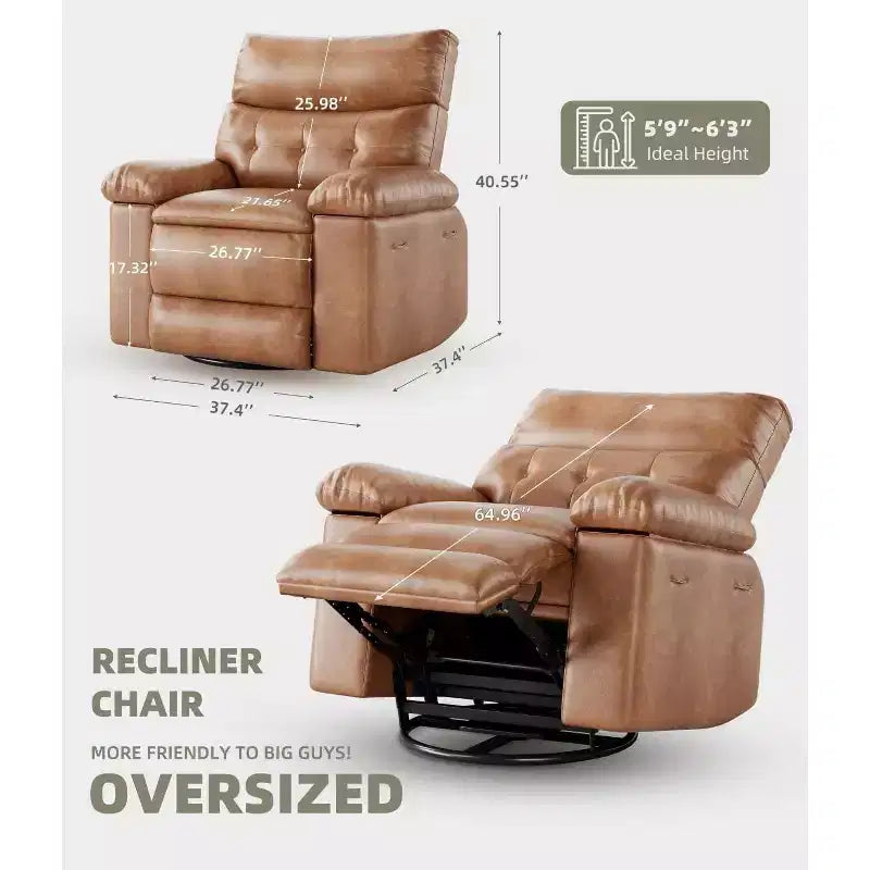 Fauteuil inclinable surdimensionné 27 avec chauffage et massage, pivotant à 360° et bascule manuelle, télécommande pour salon, chambre à coucher