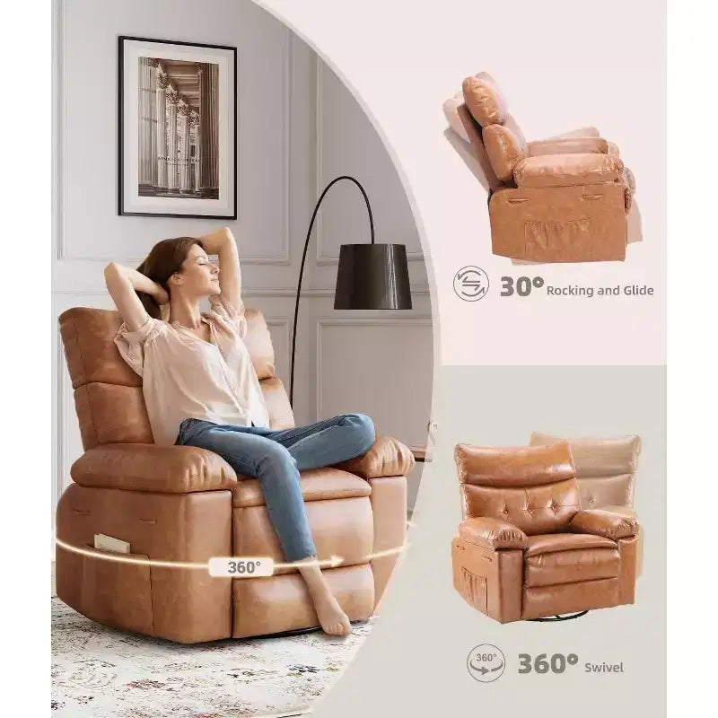 Fauteuil inclinable surdimensionné 27 avec chauffage et massage, pivotant à 360° et bascule manuelle, télécommande pour salon, chambre à coucher