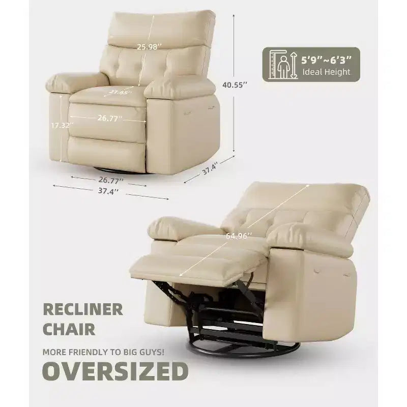 Fauteuil inclinable surdimensionné 27 avec chauffage et massage, pivotant à 360° et bascule manuelle, télécommande pour salon, chambre à coucher