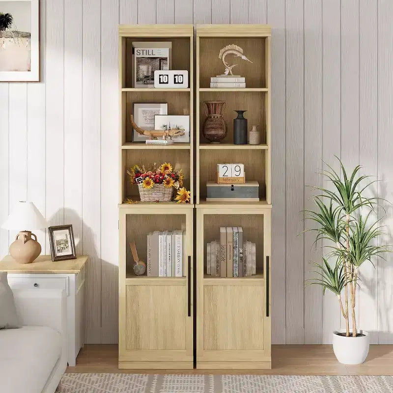 Meuble de rangement haut et étroit de 178 cm avec porte en verre, étagères ouvertes, meuble de salle de bain autoportant et mince pour petits espaces, cuisine, buanderie, salon