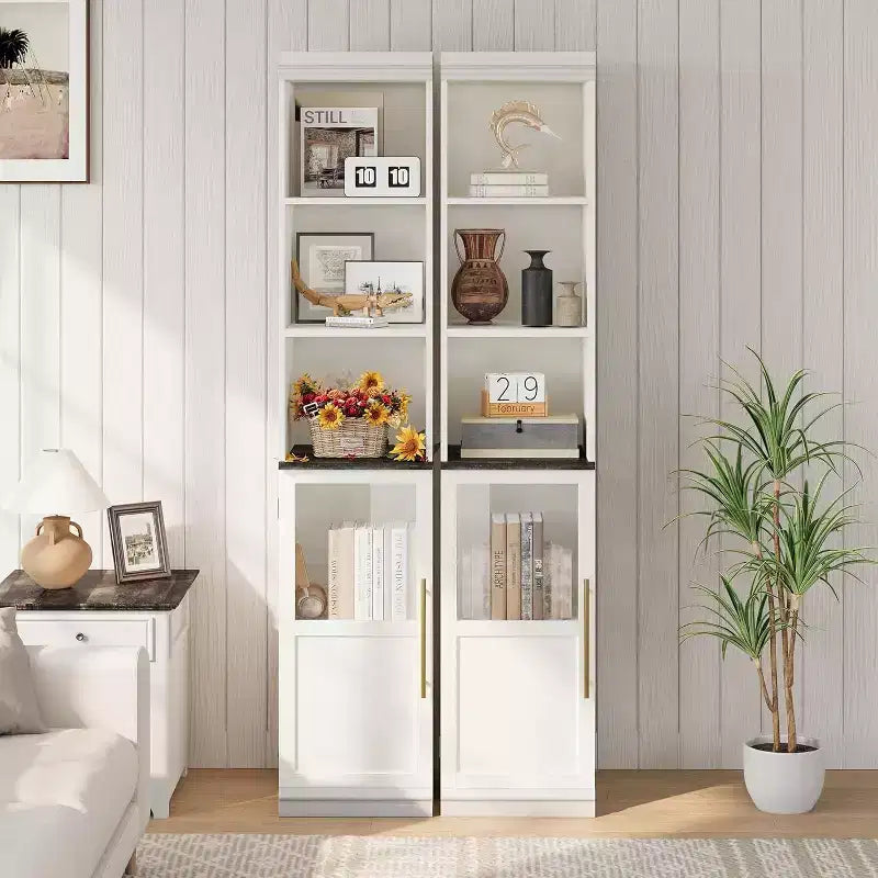 Meuble de rangement haut et étroit de 178 cm avec porte en verre, étagères ouvertes, meuble de salle de bain autoportant et mince pour petits espaces, cuisine, buanderie, salon