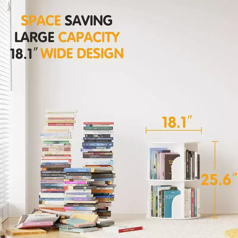 Bibliothèque tournante à 360°, organisateur vertical rotatif à 2 niveaux, blanc