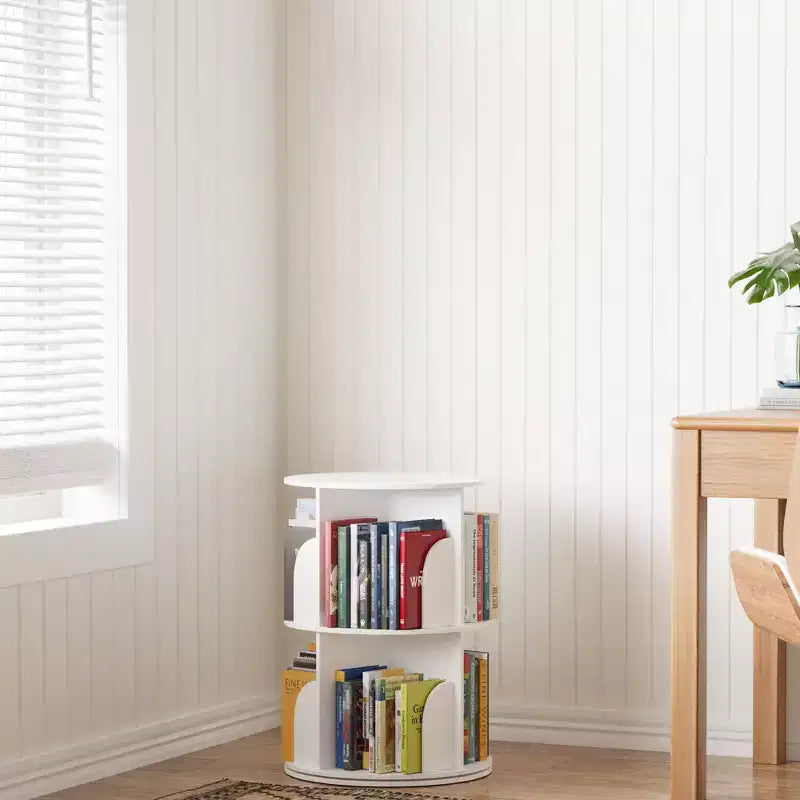 Bibliothèque tournante à 360°, organisateur vertical rotatif à 2 niveaux, blanc