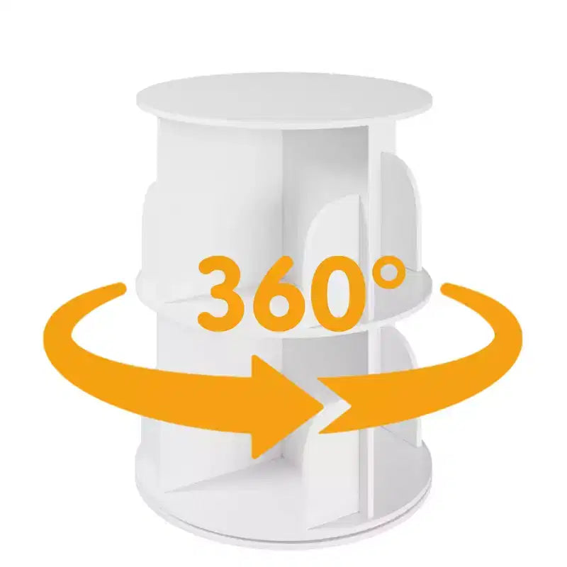 Bibliothèque tournante à 360°, organisateur vertical rotatif à 2 niveaux, blanc