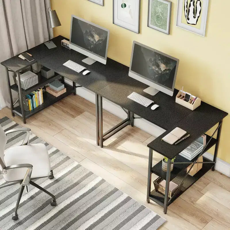 Bureau d'angle en L de 120 cm avec étagères de rangement, poste de travail pour bureau à domicile