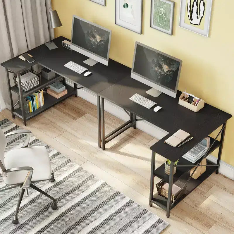 Bureau d'angle en L de 120 cm avec étagères de rangement, poste de travail pour bureau à domicile