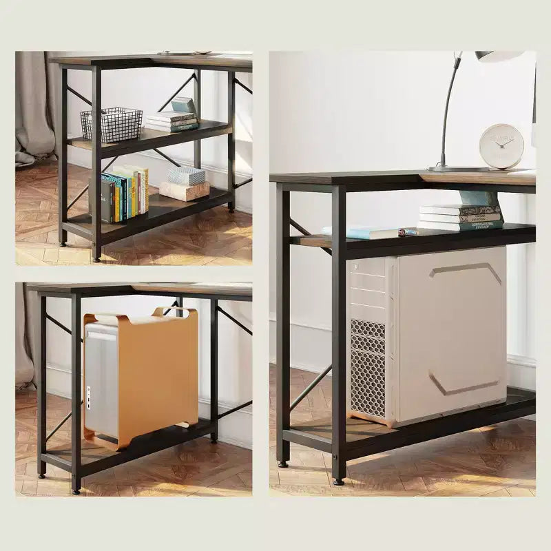 Bureau d'angle en L de 120 cm avec étagères de rangement, poste de travail pour bureau à domicile