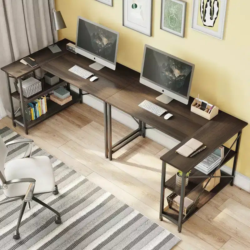 Bureau d'angle en L de 120 cm avec étagères de rangement, poste de travail pour bureau à domicile