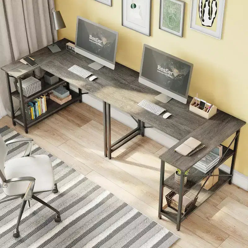 Bureau d'angle en L de 120 cm avec étagères de rangement, poste de travail pour bureau à domicile