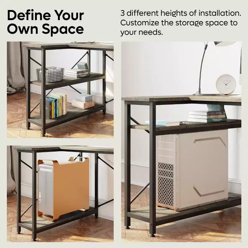 Bureau d'angle en L de 120 cm avec étagères de rangement, poste de travail pour bureau à domicile