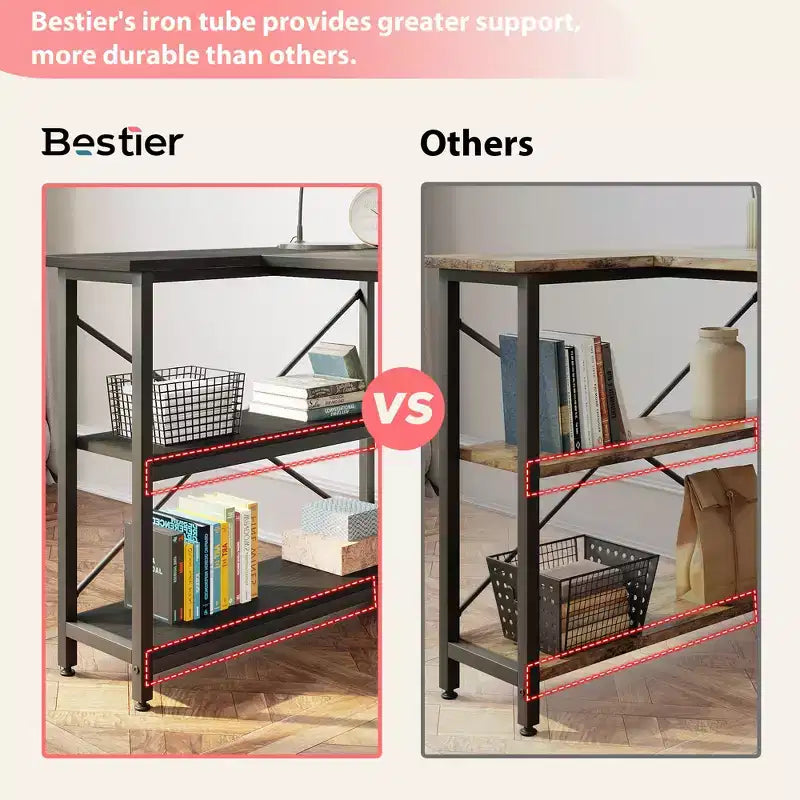Bureau d'angle en L de 120 cm avec étagères de rangement, poste de travail pour bureau à domicile