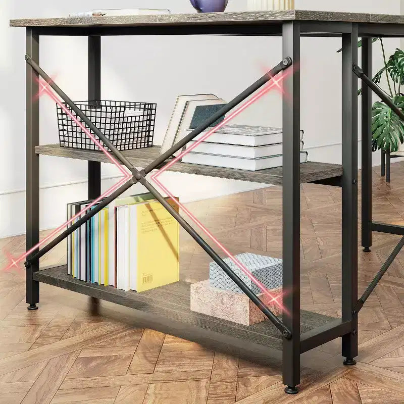 Bureau d'angle en L de 120 cm avec étagères de rangement, poste de travail pour bureau à domicile