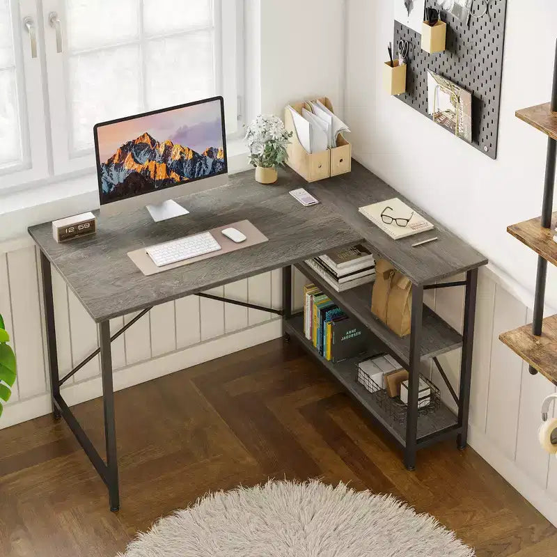 Bureau d'angle en L de 120 cm avec étagères de rangement, poste de travail pour bureau à domicile