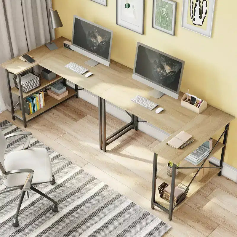 Bureau d'angle en L de 120 cm avec étagères de rangement, poste de travail pour bureau à domicile