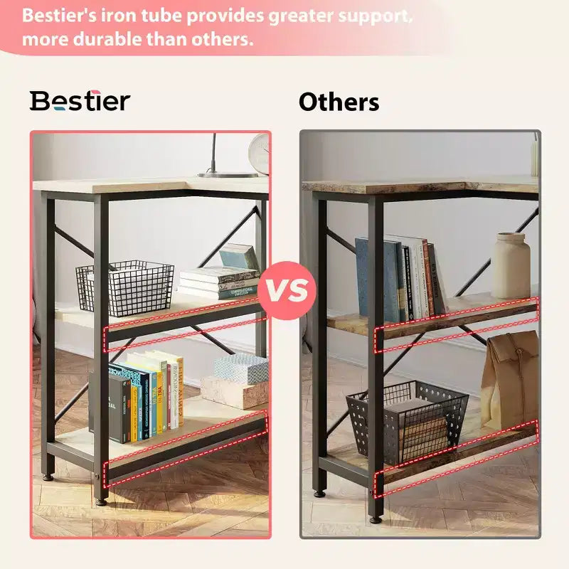 Bureau d'angle en L de 120 cm avec étagères de rangement, poste de travail pour bureau à domicile