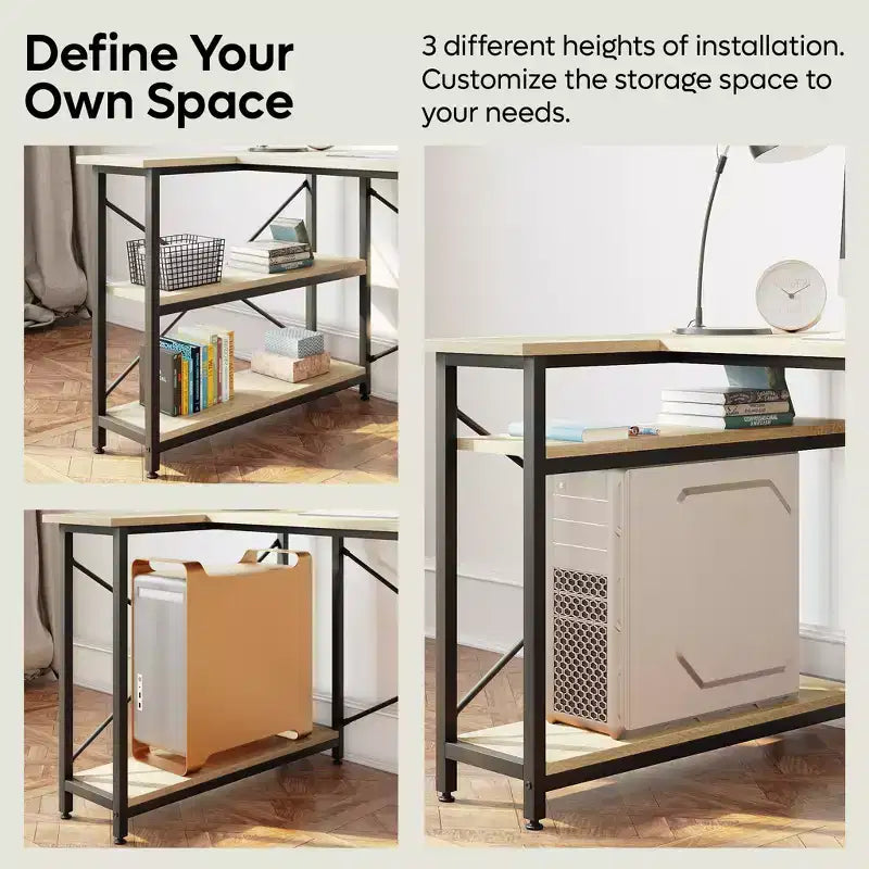 Bureau d'angle en L de 120 cm avec étagères de rangement, poste de travail pour bureau à domicile