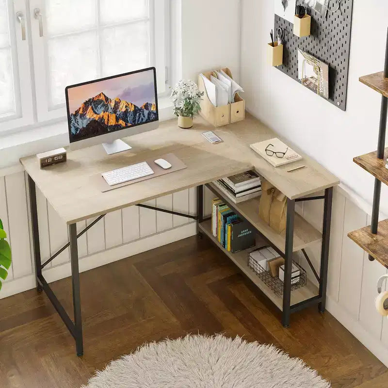 Bureau d'angle en L de 120 cm avec étagères de rangement, poste de travail pour bureau à domicile