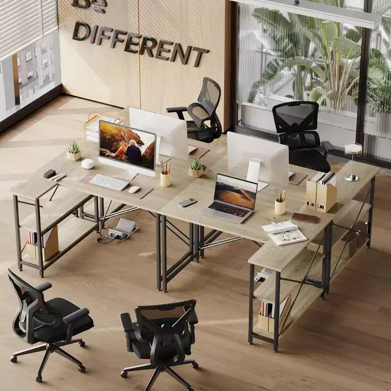 Bureau d'angle en L de 120 cm avec étagères de rangement, poste de travail pour bureau à domicile