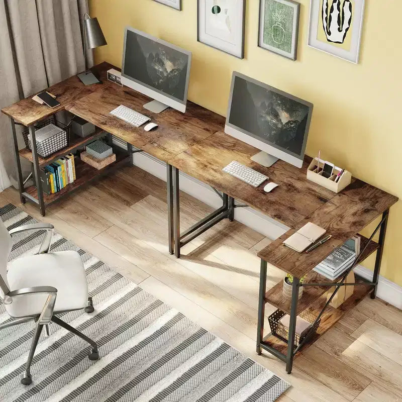 Bureau d'angle en L de 120 cm avec étagères de rangement, poste de travail pour bureau à domicile
