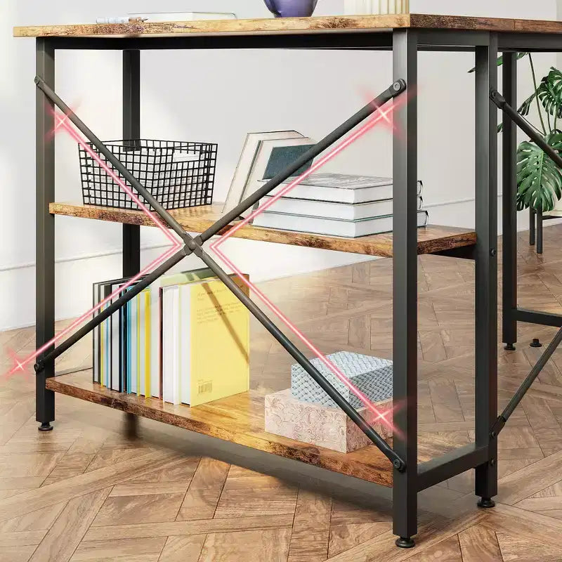 Bureau d'angle en L de 120 cm avec étagères de rangement, poste de travail pour bureau à domicile