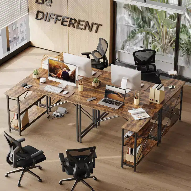Bureau d'angle en L de 120 cm avec étagères de rangement, poste de travail pour bureau à domicile