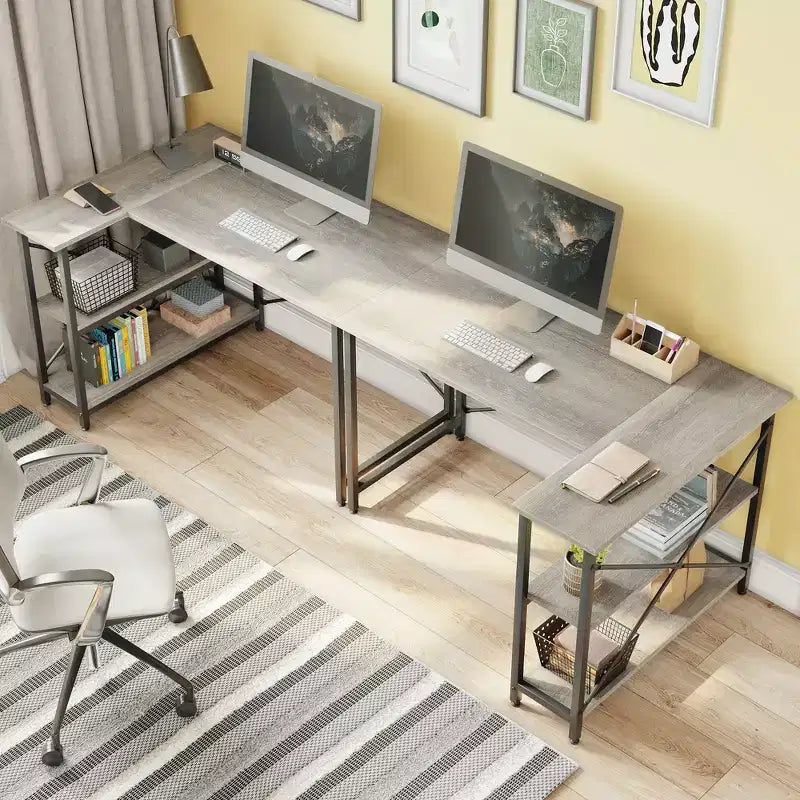 Bureau d'angle en L de 120 cm avec étagères de rangement, poste de travail pour bureau à domicile