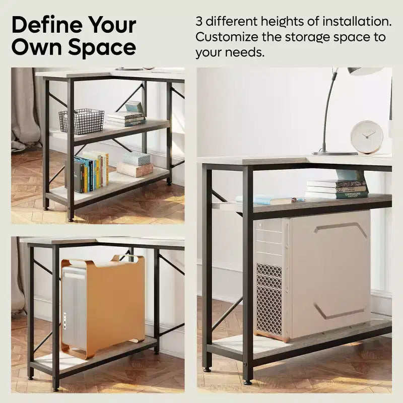 Bureau d'angle en L de 120 cm avec étagères de rangement, poste de travail pour bureau à domicile