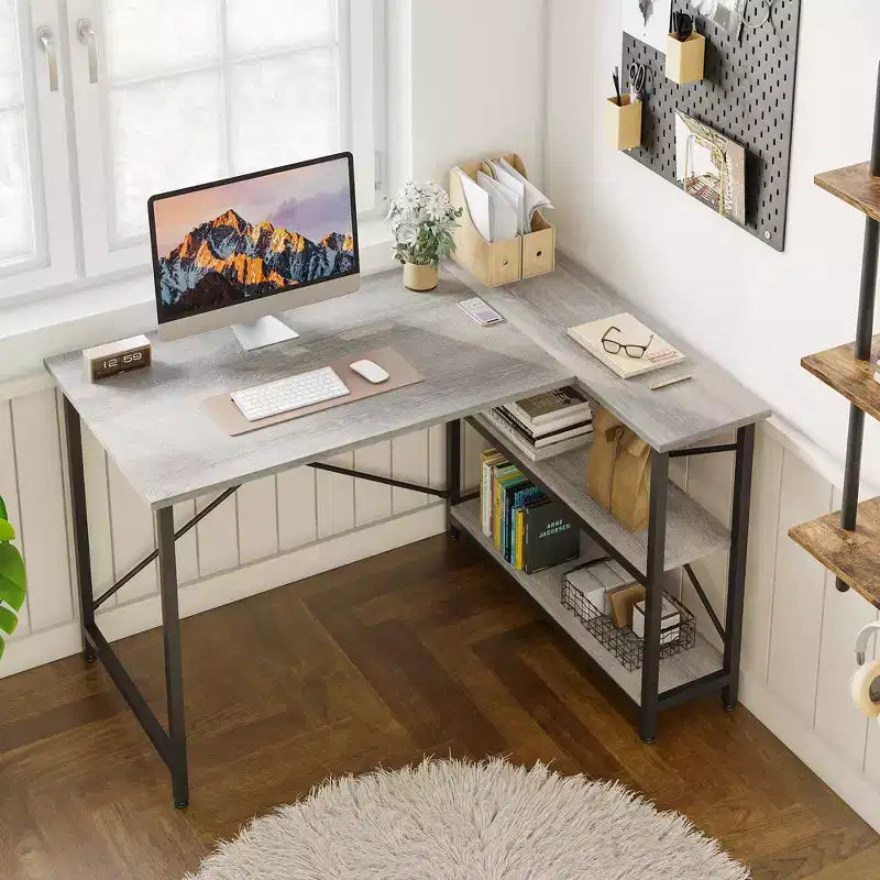 Bureau d'angle en L de 120 cm avec étagères de rangement, poste de travail pour bureau à domicile