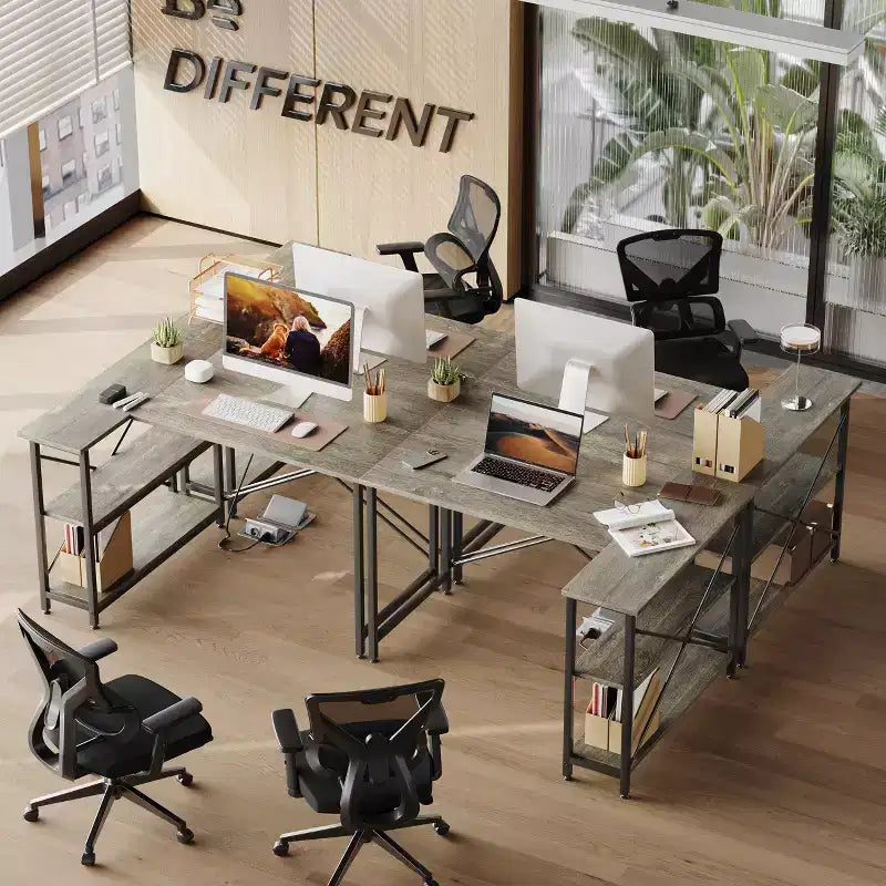 Bureau d'angle en L de 120 cm avec étagères de rangement, poste de travail pour bureau à domicile