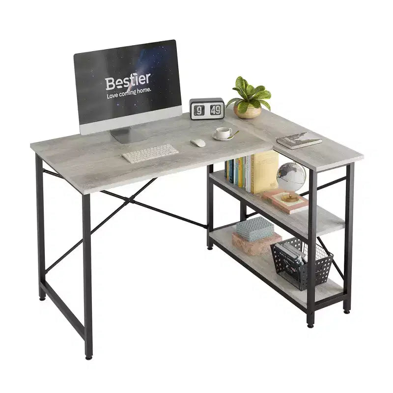 Bureau d'angle en L de 120 cm avec étagères de rangement, poste de travail pour bureau à domicile
