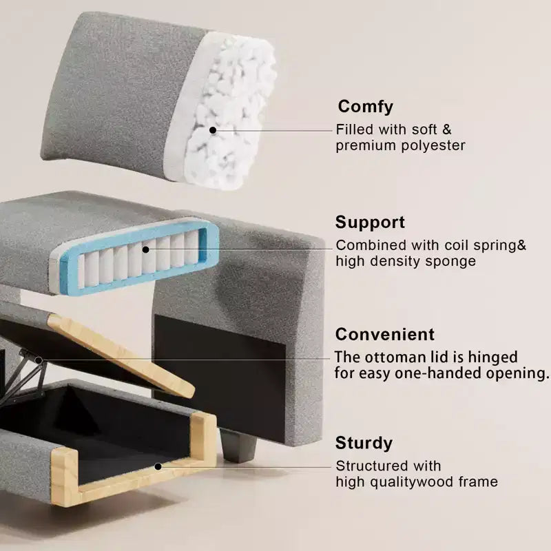 Canapé modulaire une place en chenille de 57,9 cm avec rangement caché, montage sans outil