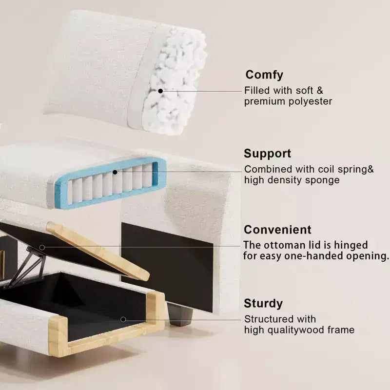 Canapé modulaire une place en chenille de 57,9 cm avec rangement caché, montage sans outil