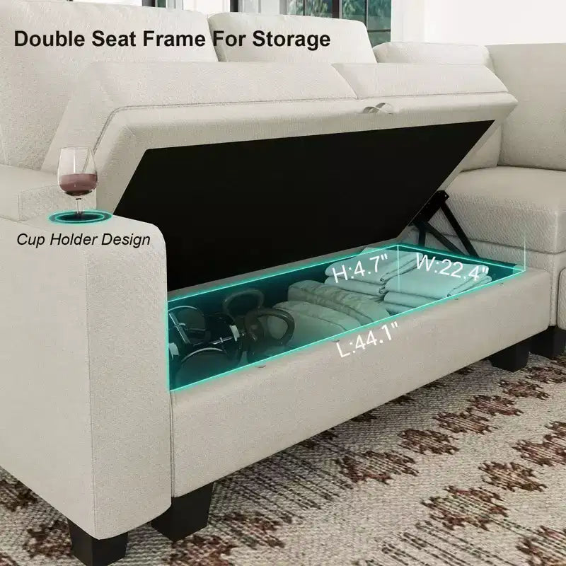 Canapé modulaire une place en chenille de 57,9 cm avec rangement caché, montage sans outil