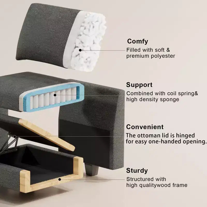 Canapé modulaire une place en chenille de 57,9 cm avec rangement caché, montage sans outil