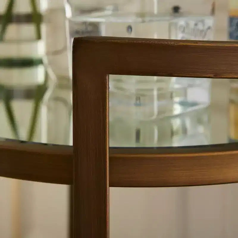 Table de bar glam avec miroir et cadre doré, 2 étagères et porte-serviettes, 66 cm de large