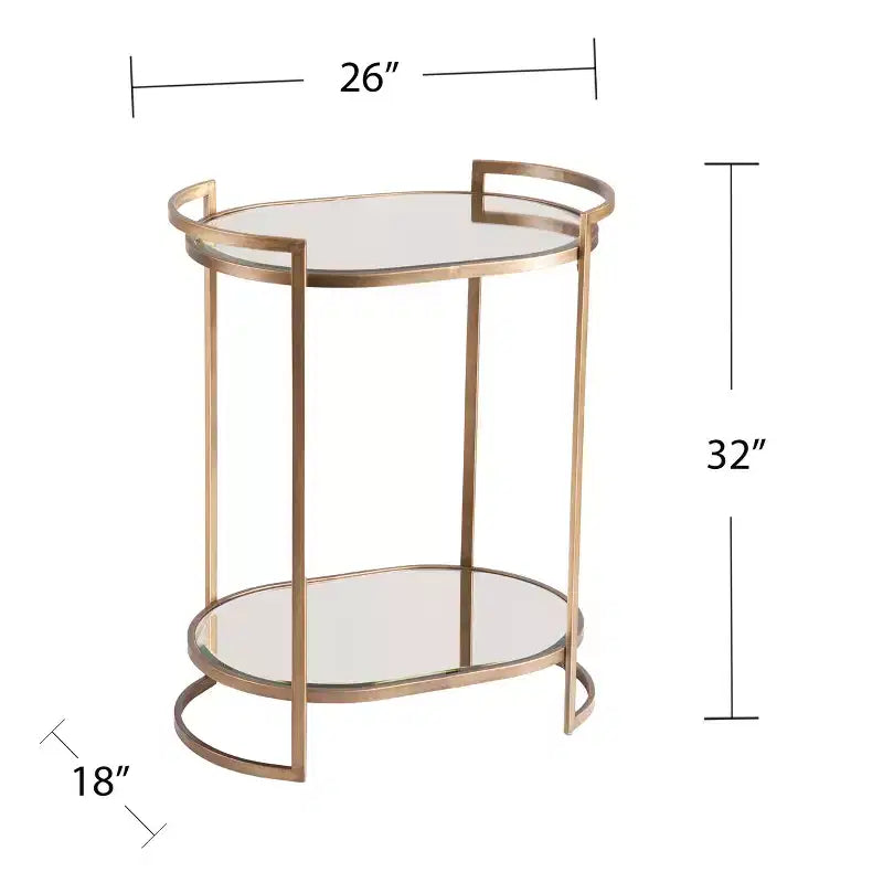 Table de bar glam avec miroir et cadre doré, 2 étagères et porte-serviettes, 66 cm de large
